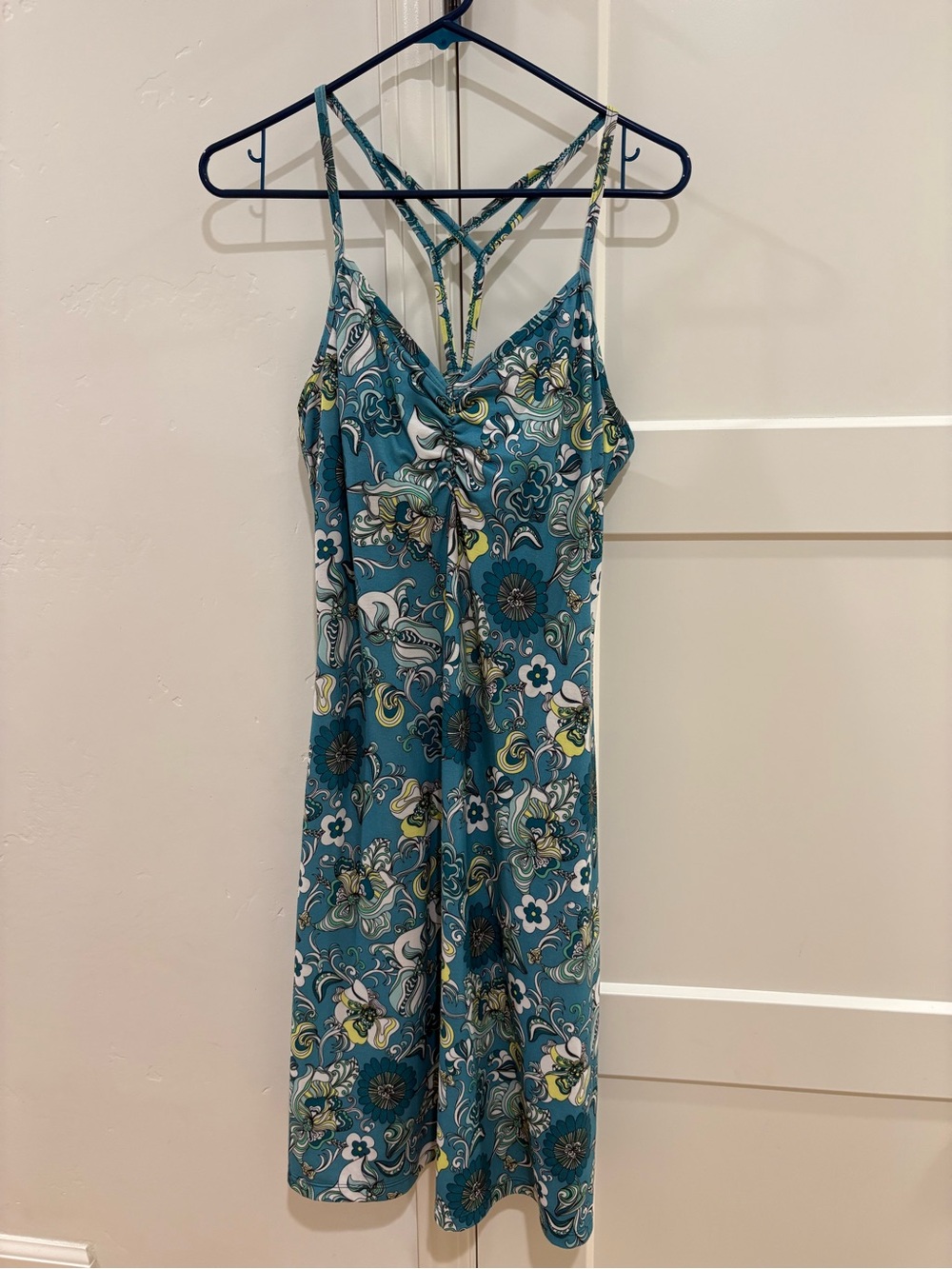Prana Floral Teal One-Piece Dress with Strappy Back